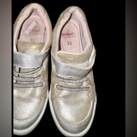 PEDIPED Dani Silver leather sneakers no tie girl’s tennis shoes size 33 1.5 2 - Picture 16 of 17